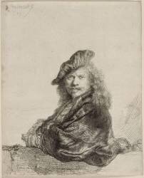 Autoportrait : Rembrandt appuyé ; 1639; 1er état (Rembrandt) - Muzeo.com