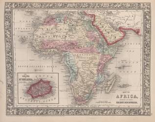 Carte de l'Afrique montrant ses découvertes les plus récentes avec l'île de Sainte-Hélène en médaillon du nouvel atlas général de Mitchell (Ecole américaine) - Muzeo.com