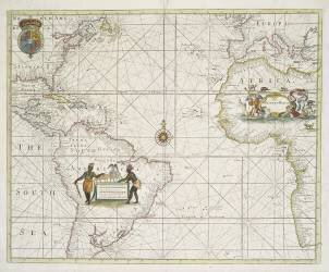 Carte de l'océan occidental (maintenant Atlantique) avec des loxodromies (Ecole anglaise) - Muzeo.com
