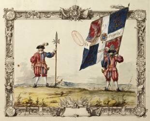 Cent Suisses du Roy : soldat avec hallebarde et porte étendard (Jacques-Antoine Delaistre) - Muzeo.com