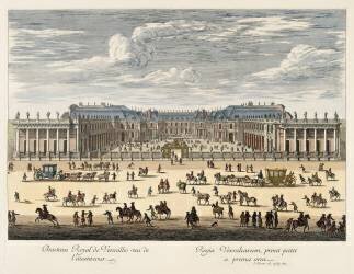 Château royal de Versailles, vu du milieu de la grande avenue et vue de l'avant-cour (Israël Silvestre) - Muzeo.com