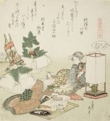 Couper les gâteaux de riz (Hokusai) - Muzeo.com