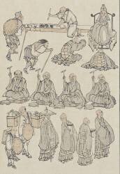 Croquis de prêtres bouddhistes (Hokusai) - Muzeo.com