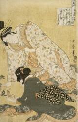 Femme et sa fille penchées sur un jeu de figurines (Kitagawa Utamaro) - Muzeo.com