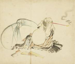 Hotei assis fumant la pipe (Hokusai) - Muzeo.com