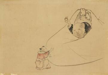 Hotei offre un bijou flamboyant à un petit garçon (Hokusai) - Muzeo.com
