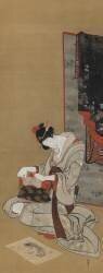 La coutume du Nouvel An : Maquillage le matin du Nouvel An (Hokusai) - Muzeo.com