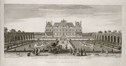 Planche 107: vue du château de Maisons (Maisons-Laffitte) prise depuis les jardins vers 1740 (Jacques Rigaud) - Muzeo.com