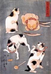 Quatre chats adoptant différentes positions (Utagawa Kuniyoshi) - Muzeo.com