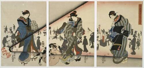 Scène de nuit avec des filles, des animaux et des lanternes (Utagawa Kunisada) - Muzeo.com
