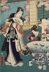 Spring Outing in a Villa Diptych : Man in Interior (Toyohara Kunichika) - Muzeo.com