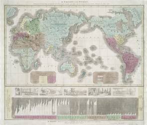 Une carte du monde présentant la religion et la population dominantes des empires actuels (Ecole américaine) - Muzeo.com