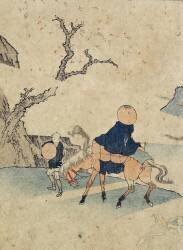 Voyageur à cheval sous un cerisier en fleurs (Hokusai) - Muzeo.com