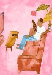 A man watching TV with a cat (Hiroyuki Izutsu) - Muzeo.com