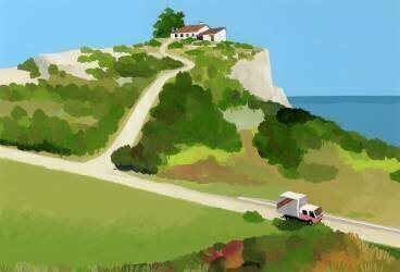 A moving truck runs on the coastal road (Hiroyuki Izutsu) - Muzeo.com