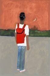 A traveler carrying a red backpack (Hiroyuki Izutsu) - Muzeo.com