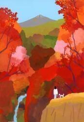 Autumnal leaves and waterfalls (Hiroyuki Izutsu) - Muzeo.com