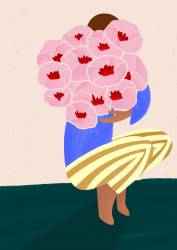 Femme avec des fleurs roses (Bea Muller) - Muzeo.com