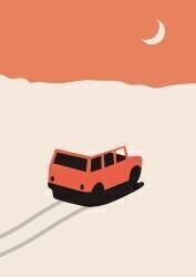 Red Car in Desert with moon (Florent Bodart) - Muzeo.com