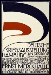 Affiche annonçant une exposition sur la guerre parrainée par la Croix-Rouge 