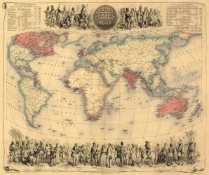 Carte du monde avec les possessions de l'Empire britannique de couleur rouge (Ecole anglaise) - Muzeo.com