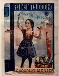 Chocolat Menier [fillette de face écrivant sur une vitrine] (Firmin Bouisset) - Muzeo.com