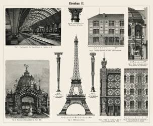 Collection de réalisations architecturales en fer, notamment la Tour Eiffel (anonyme) - Muzeo.com