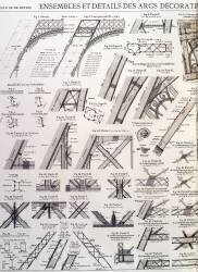 Ensembles et détails des arcs décoratifs de la tour Eiffel - dessin industriel, XIXème siècle (anonyme) - Muzeo.com