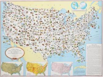 États-Unis, carte illustrée (anonyme) - Muzeo.com