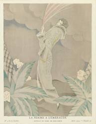 Gazette du Bon Ton 1923, No. 5, Pl. 23: La Femme a l'Émeraude - Manteau en tigre (Charles Martin) - Muzeo.com