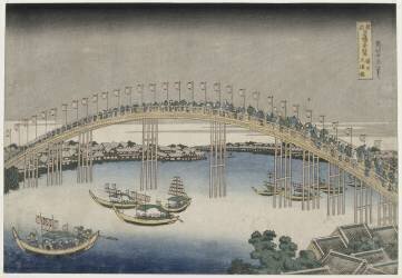 Le pont Tenma dans la province de Settsu (Hokusai) - Muzeo.com