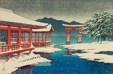 Le sanctuaire de Miyajima dans la neige (Hasui Kawase) - Muzeo.com