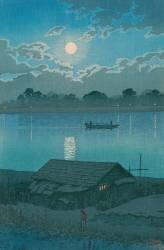 Lune sur la rivière Arakawa à Akabane (Hasui Kawase) - Muzeo.com