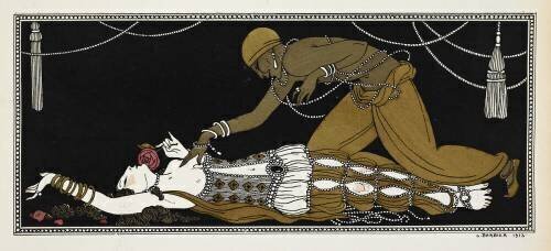 Nijinsky comme l'esclave d'or dans Sheherazade (George Barbier) - Muzeo.com