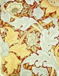 Papier peint avec des feuilles d'acanthe et des roses sauvages sur un fond cramoisi (William Morris) - Muzeo.com