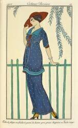 Robe de plage en foulard garni de tussor gros grain chapeau en Suède rouge (George Barbier) - Muzeo.com