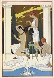 Rome antique. Un personnage qui se fait laver les cheveux par des serviteurs (George Barbier) - Muzeo.com