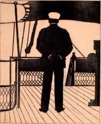 Sur le pont d'un bateau, un homme de dos en pied (anonyme) - Muzeo.com