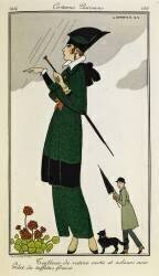 Tailleur de ratine verte et velours noir. Gilet de taffetas fraise (George Barbier) - Muzeo.com