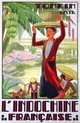 Vietnam : Vieille affiche touristique annonçant le delta du fleuve Rouge au Tonkin, en Indochine française (anonyme) - Muzeo.com