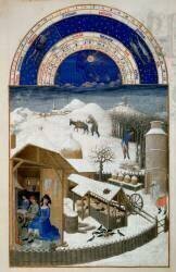 Les Riches Heures du Duc de Berry, Février (Frères Limbourg) - Muzeo.com