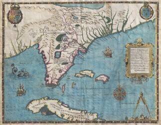Map of Florida and Cuba (Jacques Le Moyne) - Muzeo.com