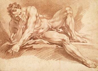 Académie d'homme, à demi étendu, maintenant son manteau de sa main droite (François Boucher) - Muzeo.com