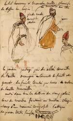 Album du Maroc: trois études d'arabes debout et croquis d'une architecture mauresque (Eugène Delacroix) - Muzeo.com