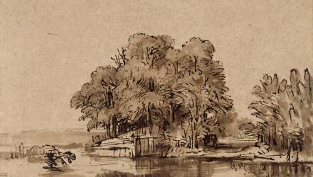 Bouquet d'arbres au bord de l'eau (Rembrandt) - Muzeo.com