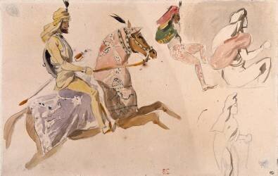 Cavalier oriental et trois figures en costumes orientaux d'après 