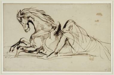 Cheval renversant son cavalier sortant de l'eau (Eugène Delacroix) - Muzeo.com