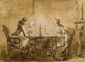 Deux gentilshommes et une dame jouant aux cartes (Louis-Jean-Jacques Durameau) - Muzeo.com