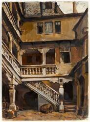 Escalier d'une cour à Francfort (Eugène Isabey) - Muzeo.com