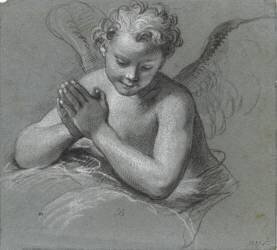 Etude d'ange appuyé sur un nuage, les mains jointes (Louis Boullogne le Jeune) - Muzeo.com